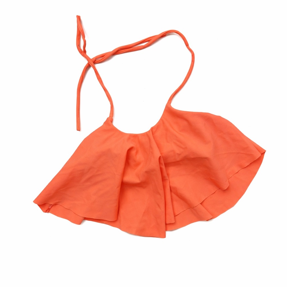 Kortni Jeane Orange Ruffle Swim Top Girls Size 2/3 Halter Bikini Top Summer